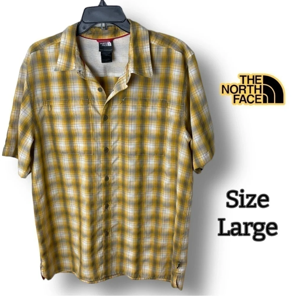 THE North Face Button Down Gold Plaid Short Sleeve Shirt Size Large